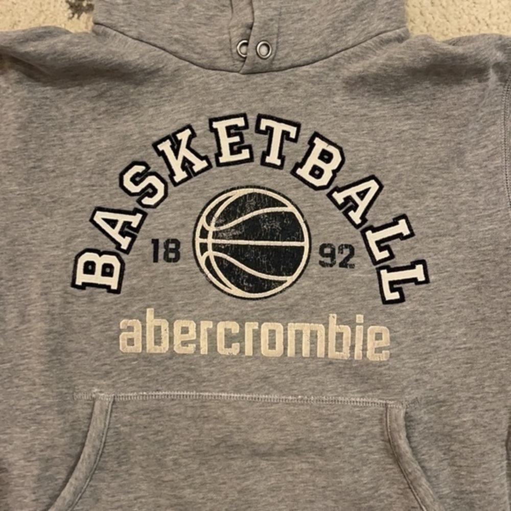 ABERCROMBIE & FITCH Kids Grey Vintage Basketball Hoodie‎ Size Large - Picture 2 of 4